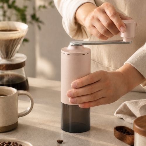 Ad Hoc Plastic Coffee Grinder Manual Mill With Ceramic Grinder Ø5.6xH 18.8cm, Light Copper, Moro, Ceracutxl