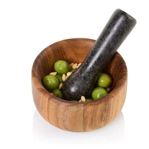 AdHoc Taru Wooden Mortar & Granite Pestle Ø13xH6.8cm, Natural & Black