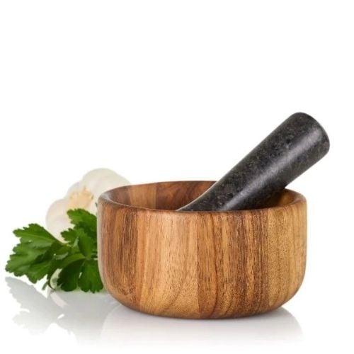 AdHoc Taru Wooden Mortar & Granite Pestle Ø13xH6.8cm, Natural & Black