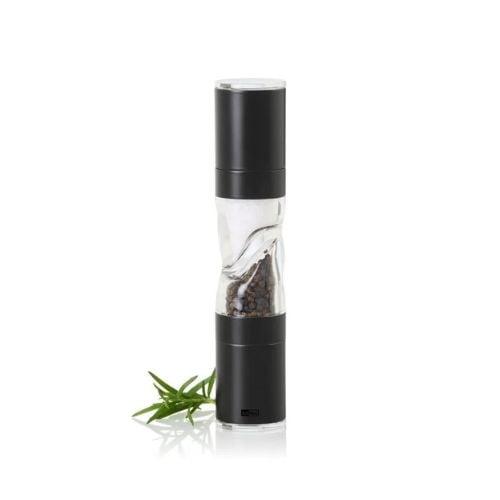 Ad Hoc Stainless Steel Salt & Pepper Double Mill With Ceramic Grinder Duomill Pure Ø4.5xH22cm, Black, Ceracut