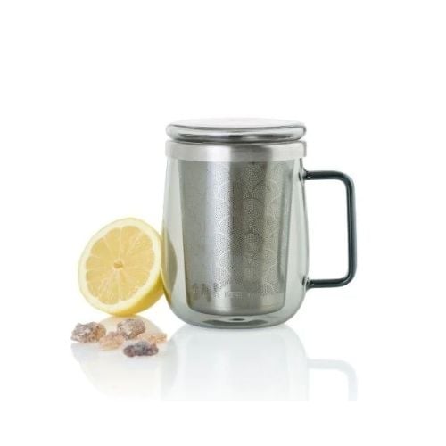AdHoc Yuna Tea Glass With Infuser Ø9xH12.5cm, 560ml, Grey