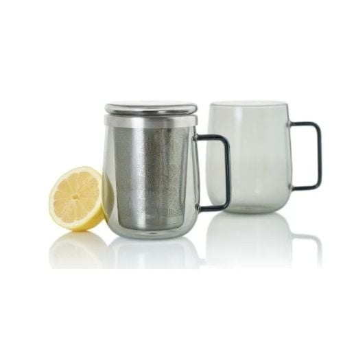 AdHoc Yuna Tea Glass With Infuser Ø9xH12.5cm, 560ml, Grey