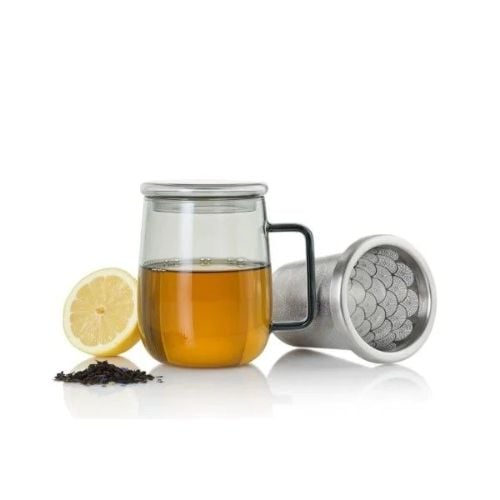 AdHoc Yuna Tea Glass With Infuser Ø9xH12.5cm, 560ml, Grey