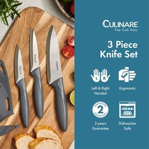Culinare 3 Piece Knife Set, Grey