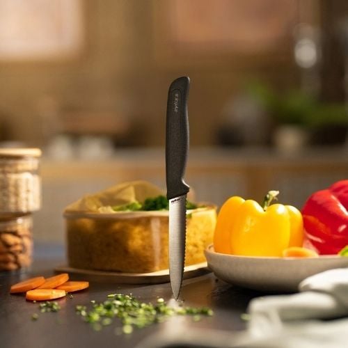 Zyliss Stainless Steel Serrated Paring Knife With Translucent Blade Cover 10cm, Gray, Utility