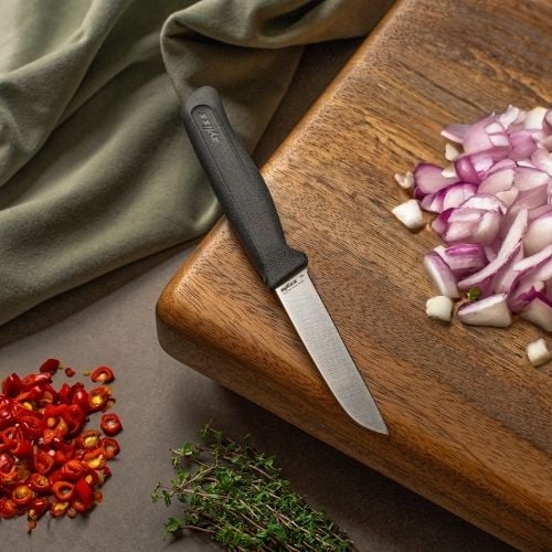 Zyliss Stainless Steel Vegetable Knife With Translucent Blade Cover 8.9cm, Gray, Utility