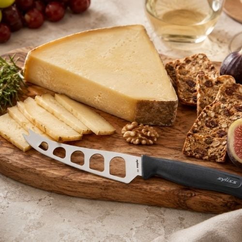 Zyliss Stainless Steel Cheese Knife With Micro-Serrated Blade And Translucent Blade Cover 12.7cm, Gray, Utility