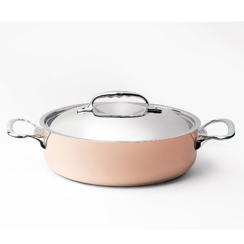 COPPER LOW CASSEROLE WITH S/S LID (INDUCTION-USABLE) Ø24cm
