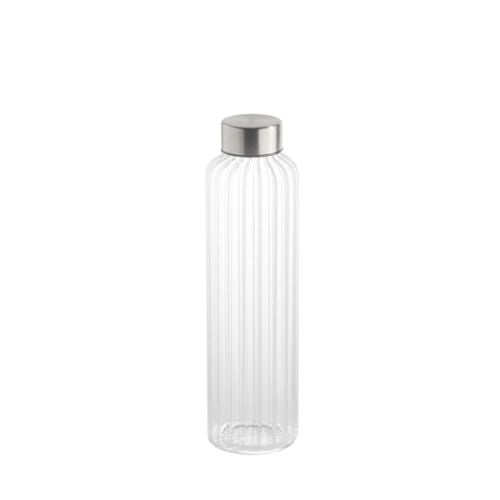 Glass Drinking Bottle With Stainless Steel Cap Ø6.5xH23cm, 500ml, Clear